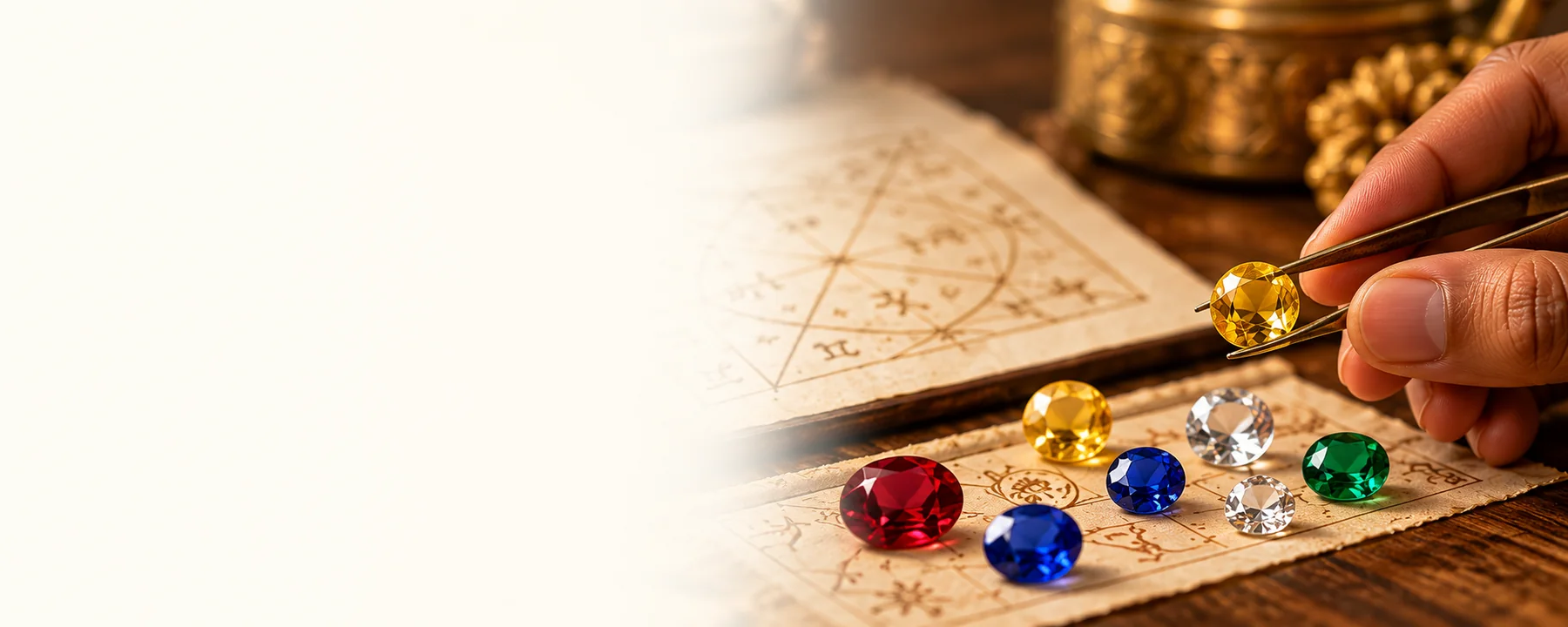Gemstone expert inspecting a yellow sapphire