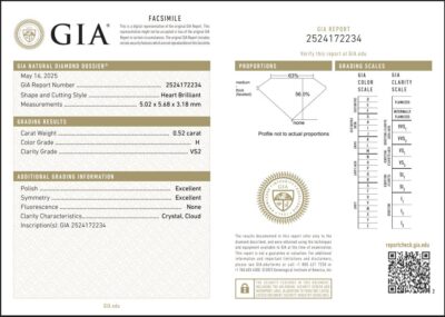 GIA Certified Diamond 0.52 Carat H VS2