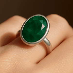 Emerald Oval Sterling Silver Ring