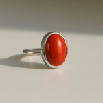 Red Coral Ovalish Capsule Sterling Silver Ring
