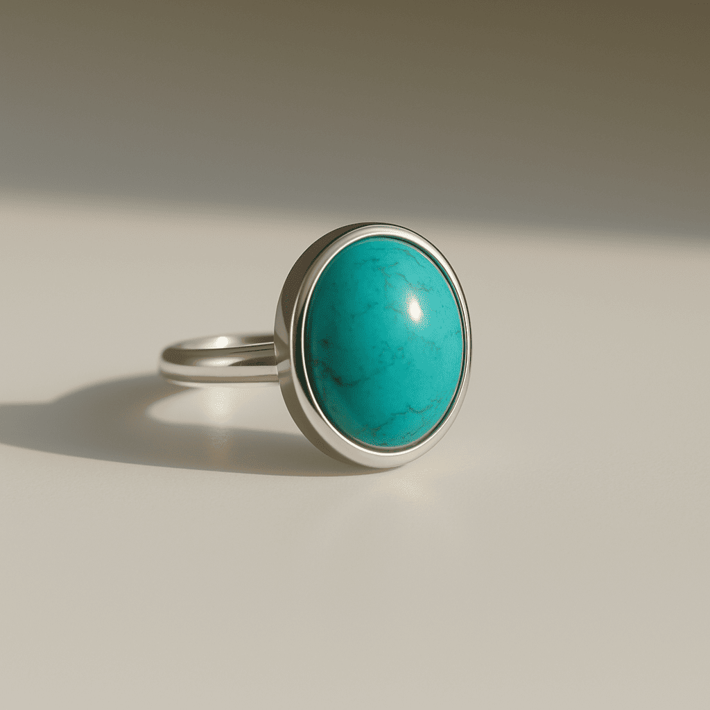 Turquoise 1 Firoza Oval Sterling Silver Ring - Image 1